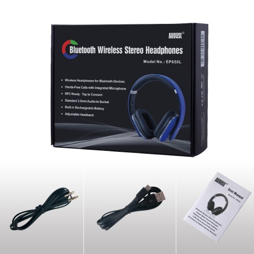 August EP650-Bluetooth Wireless Stereo Headphones - Over Ear Headphones With 3.5mm Wired Audio In Leather